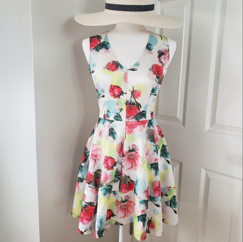 Love...ady M neon floral a line sleeveless dress M